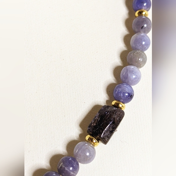 Natural Tanzanite & Gold Ball Beads In Assymetrical Choker/Necklace - Picture 5 of 8